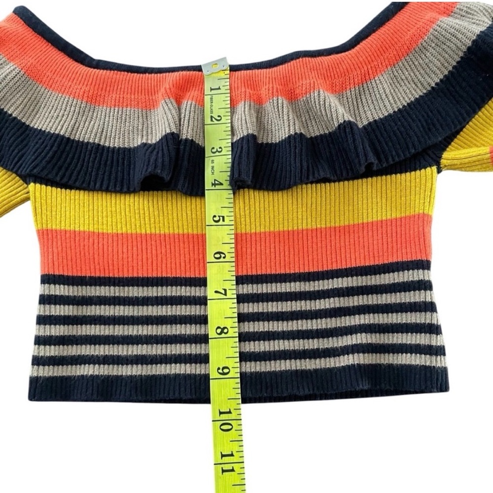 Kimchi Blue Riley Stiped Ruffle Off Shoulder Crop Sweater Top (M) - Picture 8 of 11